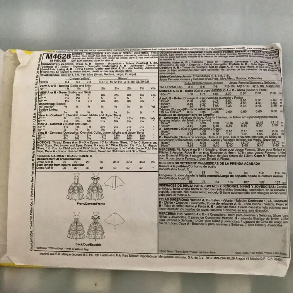 #M4628 McCalls Womans custume sewing pattern S-XL